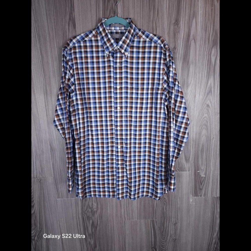 Daniel Cremieux Signature Collection Non Iron Check Shirt Mens Medium Blue Brown